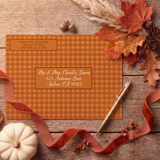 Personalized Classic Pumpkin Fall Gingham Plaid Envelope