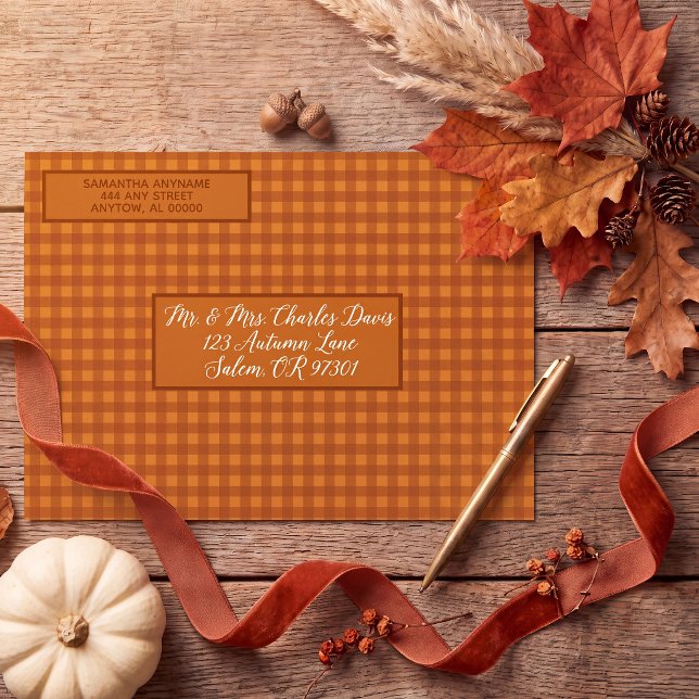 Personalized Classic Pumpkin Fall Gingham Plaid Envelope (Creator Uploaded)