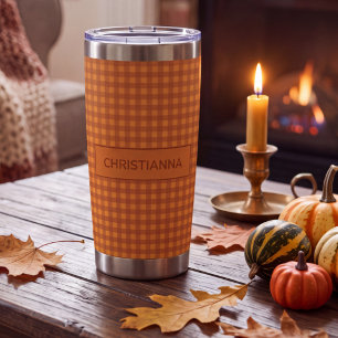 Personalized Classic Pumpkin Fall Gingham Plaid Insulated Tumbler