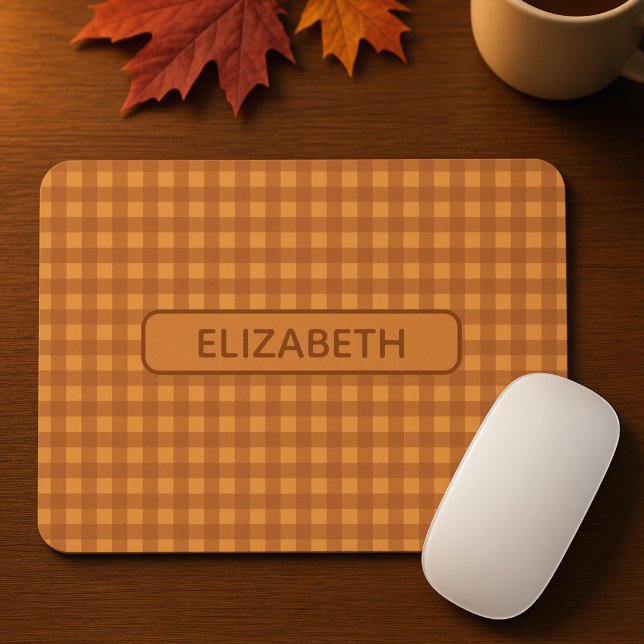 Personalized Classic Pumpkin Fall Gingham Plaid Mouse Pad (Creator Uploaded)