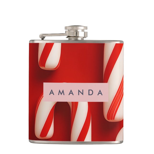 Personalized Classic Red and White Candy Cane Flask (Front)