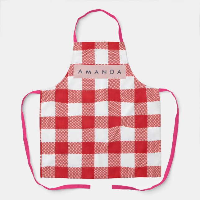 Personalized Classic Red Gingham Plaid Apron (Front)