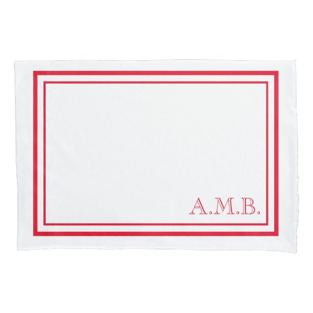 Personalized Classic Red Monogram Standard Pillow Case (Front)
