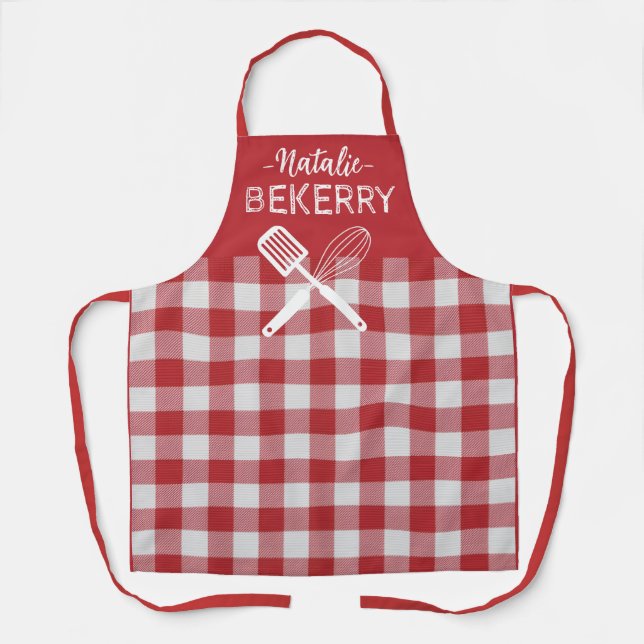 Personalized classic red tartan plaid Bekerry Apron (Front)