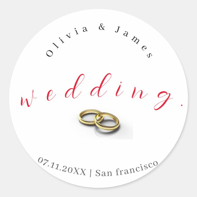 Personalized Classic Round Wedding Stickers (Front)