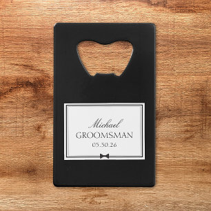 Personalized Classic Simple Bowtie Groomsman Credit Card Bottle Opener