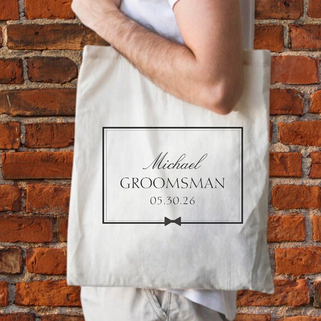 Personalized Classic Simple Bowtie Groomsman Tote Bag (Creator Uploaded)