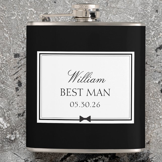 Personalized Classic Simple Bowtie Modern Best Man Flask (Creator Uploaded)