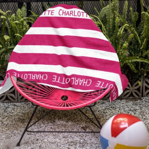 Personalized Classic Striped Beach Towel   Pink