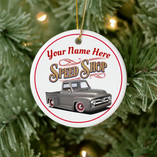Personalized Classic Truck Speed Shop Ceramic Ornament (Tree)
