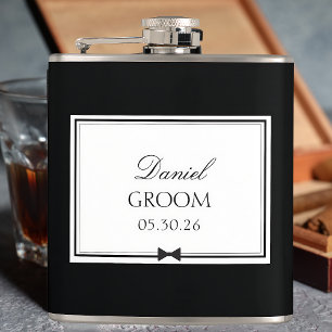Personalized Classic Wedding Simple Bowtie Groom Flask
