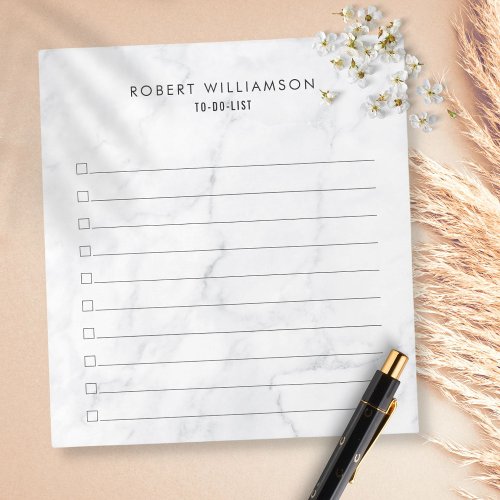 Personalized Classic White Marble To_Do List Notepad