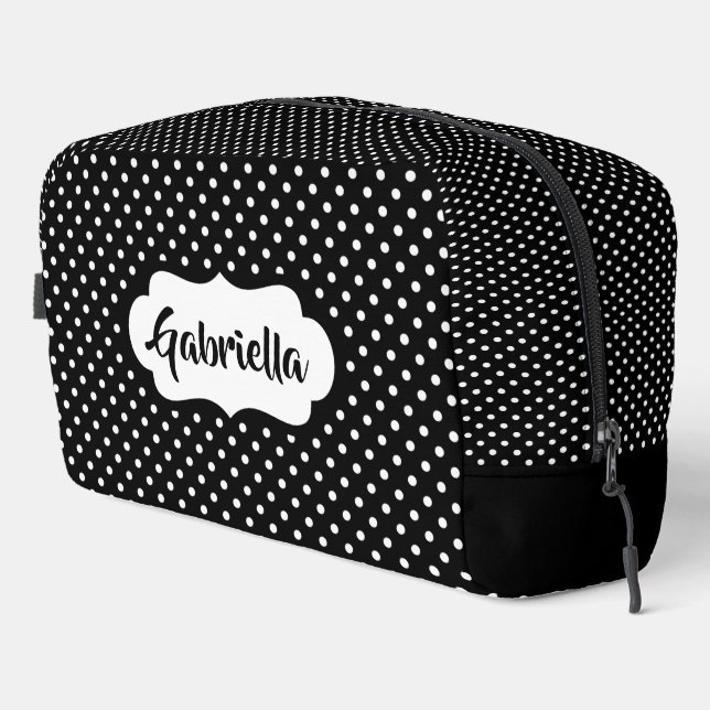 Personalized Classic White Polka Dots On Black Dopp Kit (Right Corner)