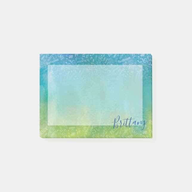 Personalized Classical Music Composers Blue Green Post-it Notes (Front)