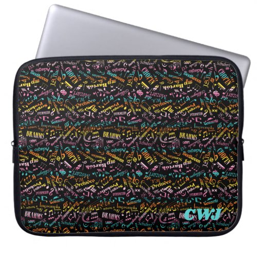 Personalized Classical Music Rainbow Black Laptop Sleeve