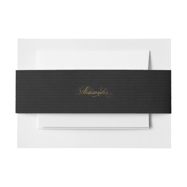 Personalized Classical Script Aleksander Gold Invitation Belly Band (Front Example)
