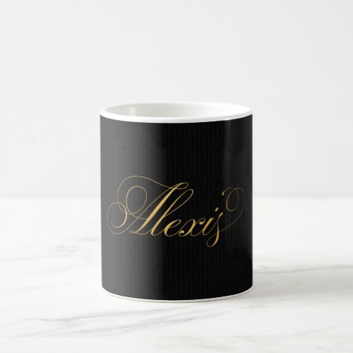 Personalized Classical Script Alexis Gold Black Coffee Mug