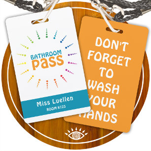 Personalized Classroom Bathroom Pass Teachers Card Badge