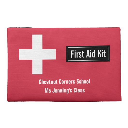 Personalized Classroom First Aid Kit Emergency Red Travel Accessory Bag (Back)
