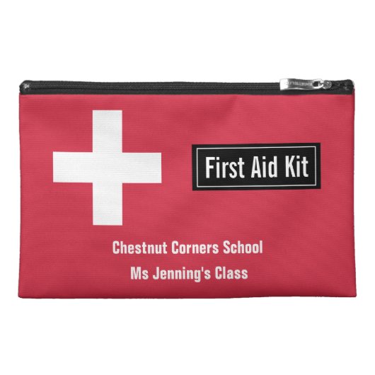 Personalized Classroom First Aid Kit Emergency Red Travel Accessory Bag (Front)