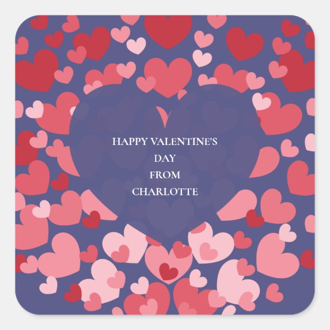 Personalized Classroom Valentine with Hearts  Square Sticker (Front)
