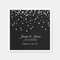 Personalized Classy Black Silver Confetti Wedding Paper Napkin