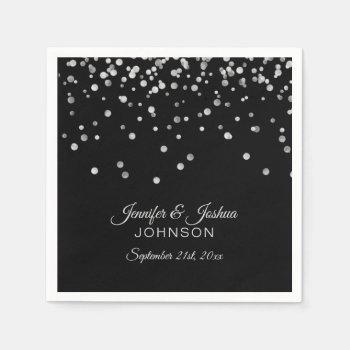 Personalized Classy Black Silver Confetti Wedding Paper Napkins by UniqueWeddingShop at Zazzle