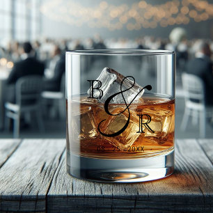 Personalized Classy Couple Names Initials Whiskey Glass