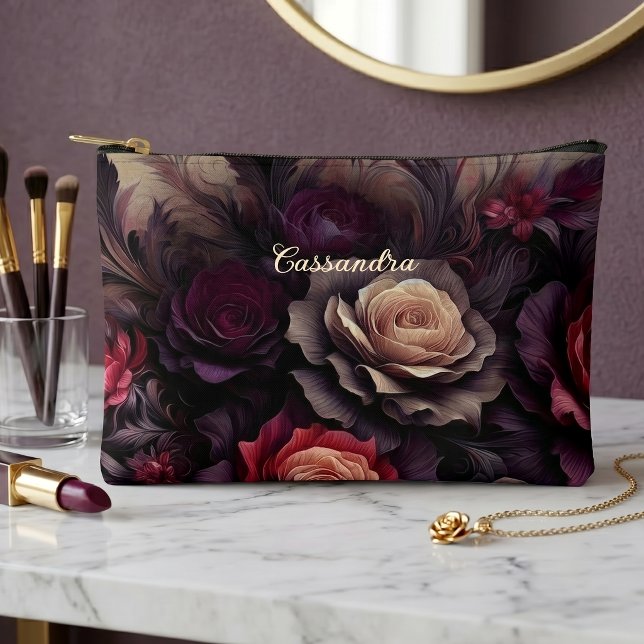 Personalized Classy Gothic Rose Cosmetic Makeup Accessory Pouch (Creator Uploaded)
