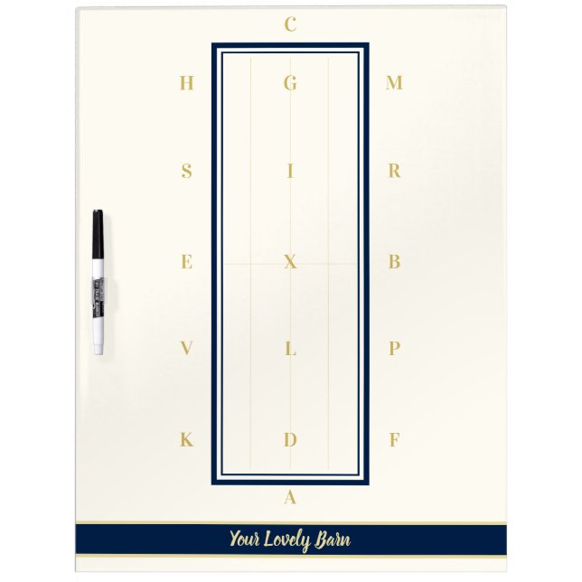 Personalized Classy Navy and Gold Dressage Arena Dry Erase Board (Front)