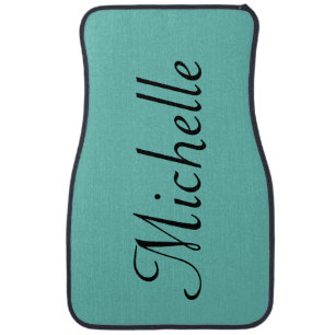 Personalized Classy Script Teal Black Car Floor Mat