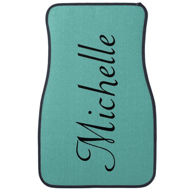 Personalized Classy Script Teal Black Car Floor Mat (Front)