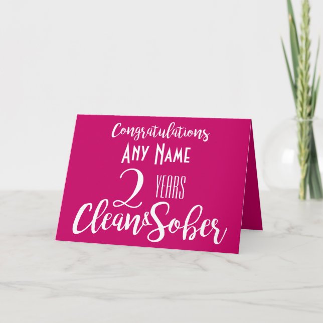 personalized clean and sober card bright pink (Front)