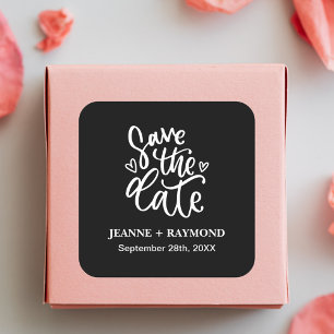 Personalized Clean Black Wedding Save the date Square Sticker