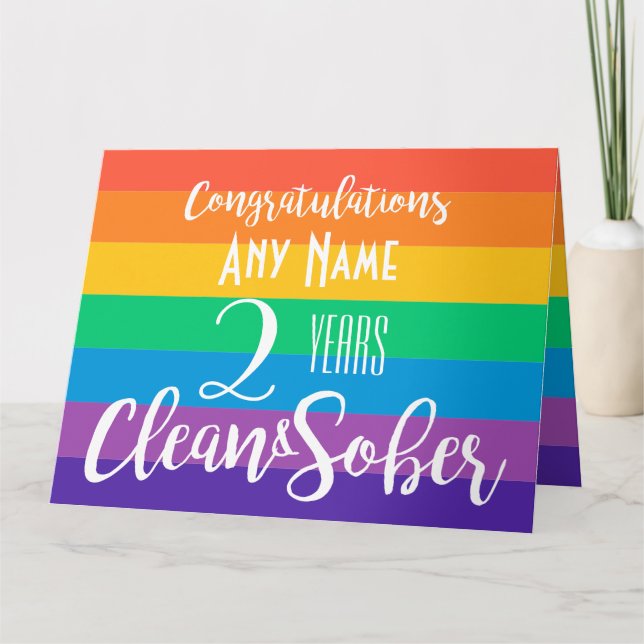 Personalized Clean & Sober Greeting Card Rainbow (Front)