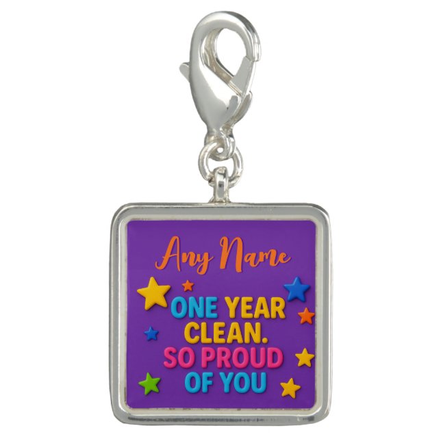 Personalized Clean Sober sobriety gift NA recovery Charm (Front)