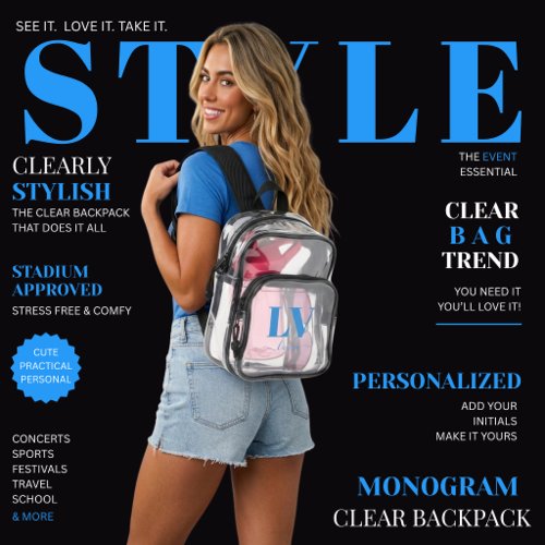 Personalized Clear Backpack Monogram and Script