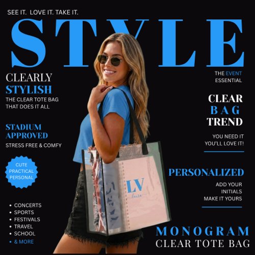 Personalized Clear Bag Monogram and Script Blue