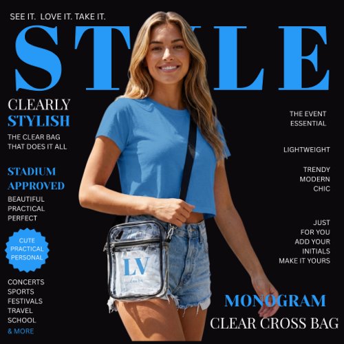 Personalized Clear Bag with Elegant Script-Blue