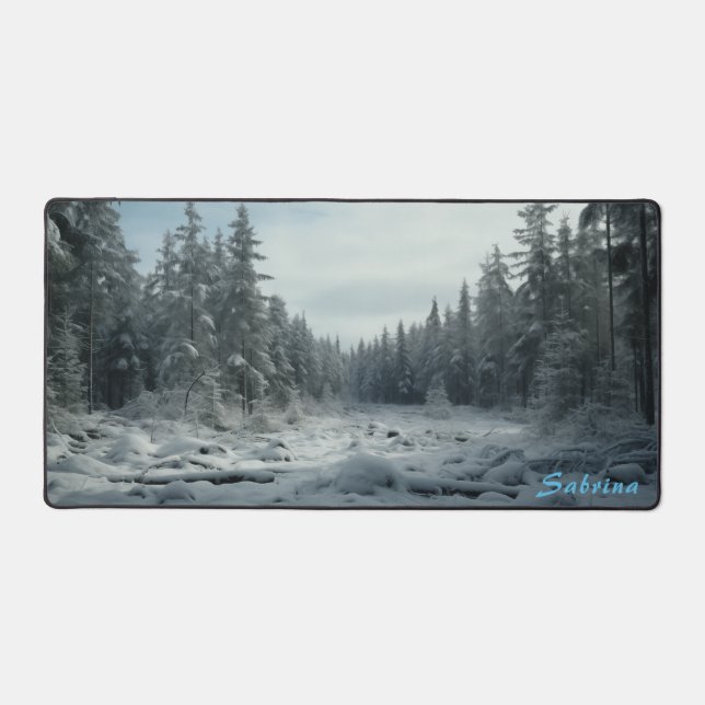 Personalized Clearing in a Snowy Forest Desk Mat (Front)