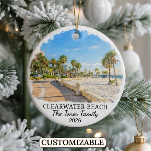 Personalized Clearwater Beach Ornament, Florida Ceramic Ornament
