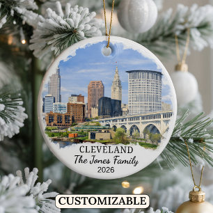 Personalized Cleveland Ornament, Custom Ohio Ceramic Ornament