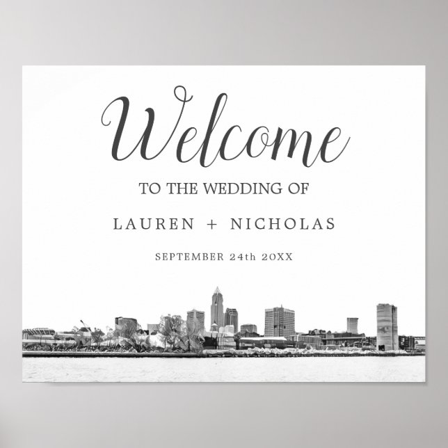 Personalized Cleveland Skyline Wedding Welcome Poster (Front)