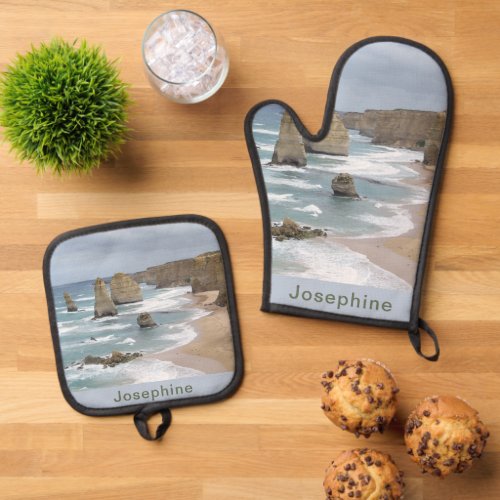 Personalized Cliffs Ocean Waves Oven Mitt  Pot Holder Set