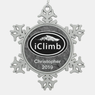 Personalized Climbing iClimb Mountain Christmas Snowflake Pewter Christmas Ornament