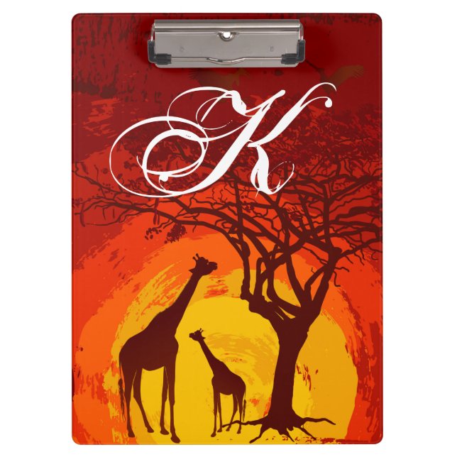 Personalized Clip Board African Safari Giraffe Sun (Front)