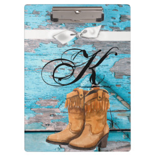 Personalized Clip Board Blue Wood Barn Door Boots