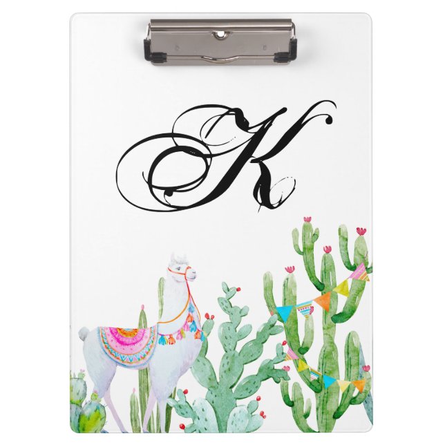 Personalized Clip Board Boho Llama Bohemian Cacti (Front)
