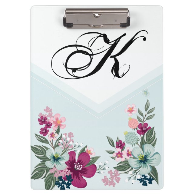 Personalized Clip Board Tropical Flower on Blue Om (Front)