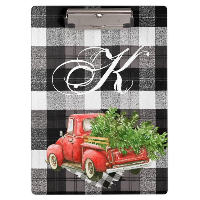 Personalized Clip Board XMAS Truck Buffalo Plaid B (Front)